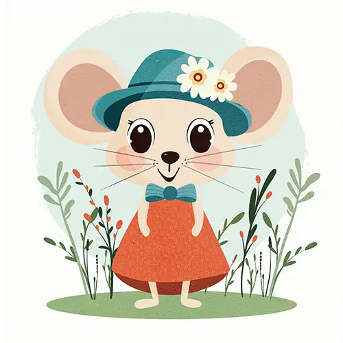 Flora the Mouse in Red Dress and Blue Hat Nursery Printable Art
